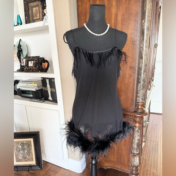 Victoria Secret Black Feather Trim Babydoll Lingerie - Picture 1 of 10